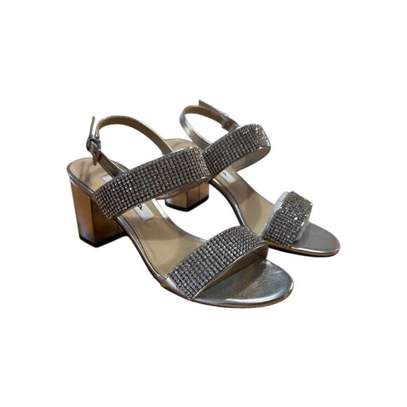 Nina Naomi Rhinestone Open Toe Block Heel Silver Wmns Size 5M - WORN ONCE - Picture 2 of 8